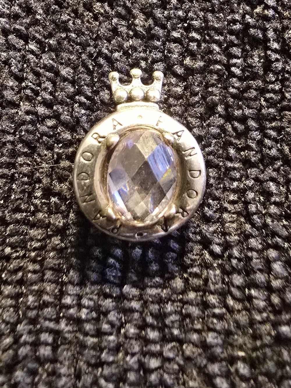 Pandora Sterling Silver Crown Charm with Clear Faceted Stone